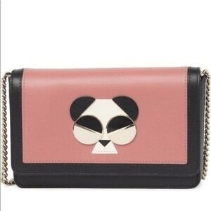 Kate Spade Gentle Panda Crossbody Leather Wallet Bag, Pink/Black, NWT